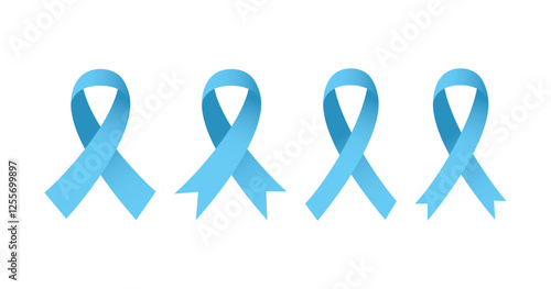 Blue awareness ribbon isolated on white background. Disease symbol.