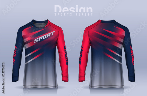 t-shirt sport design template, Long sleeve soccer jersey mockup for football club. uniform front and back view,Motocross jersey.