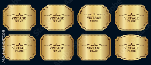 Set of golden luxury vintage frames, collection of label and badges ,shape collections. Vector illustration .