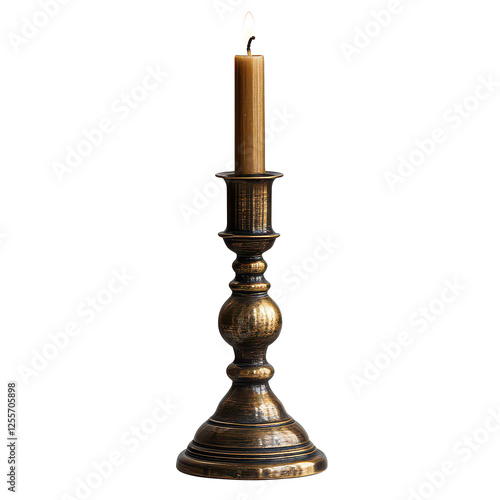 Antique brass candle stick isolated on transparent background