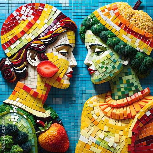 Mosaic Art: Unhealthy Fast Food vs Vibrant Fruit & Veggies photo