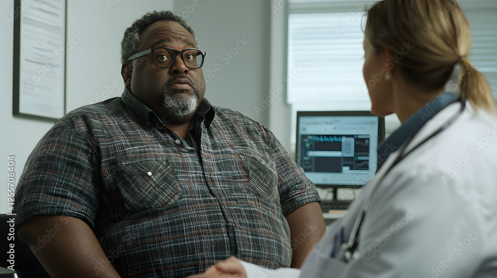 Doctor Patient Consultation: A serious yet reassuring medical consultation between a doctor and a patient. The image conveys empathy and professionalism within a healthcare setting. Doctor Patient Consultation: A serious yet reassuring medical consultation between a doctor and a patient. The image conveys empathy and professionalism within a healthcare setting.