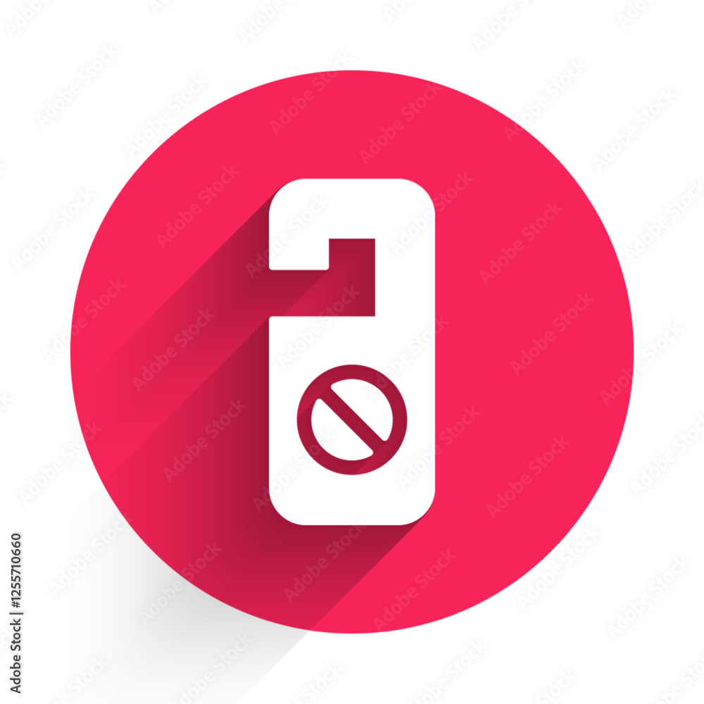 White Please do not disturb icon isolated with long shadow. Hotel Door Hanger Tags. Red circle button. Vector