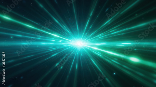 Bright light rays radiating from central point in cosmic space