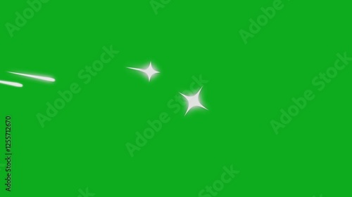 Comet line star  type ofwhite glowing aniamtion on green screen background. Twinkle stars Glittering Night Sky Twinkle Stars with Alpha Channel, Cartoon, Stars effects Seamless Twinkle Effects 4K photo