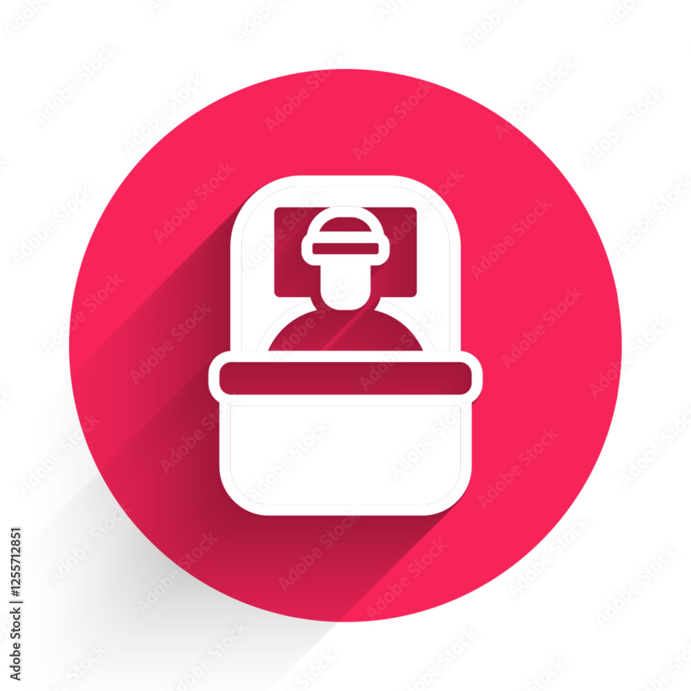 White Sleeping bag icon isolated with long shadow background. Red circle button. Vector White Sleeping bag icon isolated with long shadow background. Red circle button. Vector