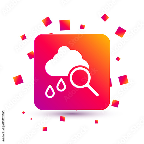 White Cloud with rain icon isolated on white background. Rain cloud precipitation with rain drops. Square color button. Vector