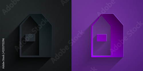 Paper cut Paper package for milk icon isolated on black on purple background. Milk packet sign. Paper art style. Vector