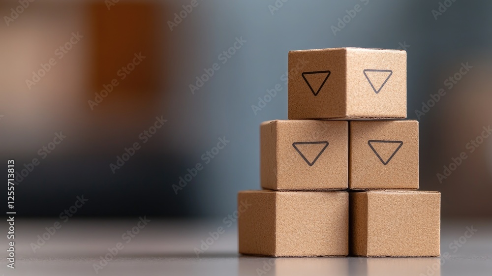 Obraz premium Stacked cardboard boxes forming pyramid on table