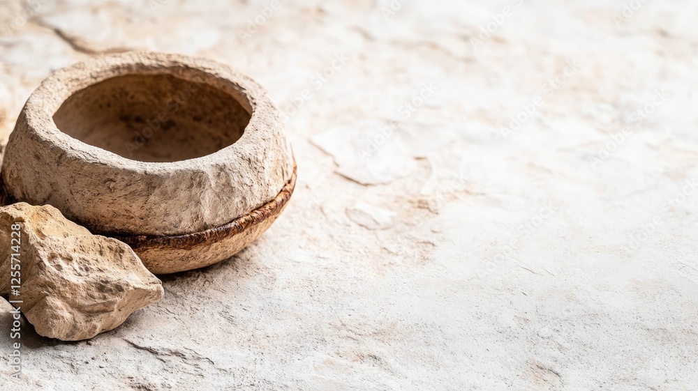 Naklejka premium Stone bowl and rock on textured surface