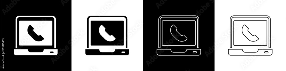 Set Telephone 24 hours support icon isolated on black and white background. All-day customer support call-center. Full time call services. Vector Set Telephone 24 hours support icon isolated on black and white background. All-day customer support call-center. Full time call services. Vector