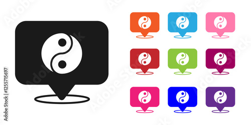 Black Yin Yang symbol of harmony and balance icon isolated on white background. Set icons colorful. Vector