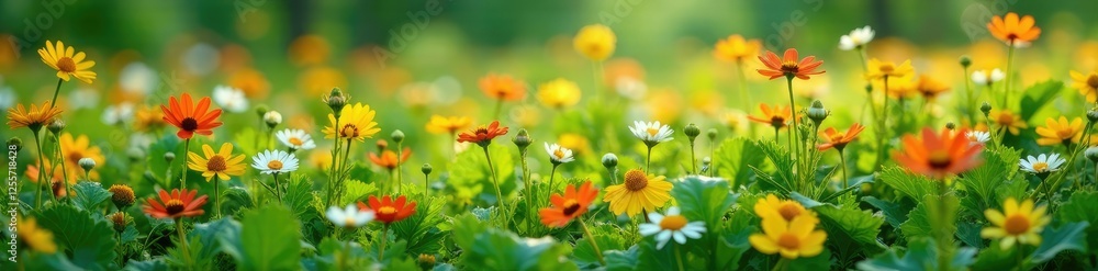 A cascade of wildflowers spilling over a cassava leaf patch, nature, flowers, meadow A cascade of wildflowers spilling over a cassava leaf patch, nature, flowers, meadow