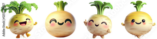 Happy cartoon Radish shaped characters without background, Radish illustrations cartoon PNG. photo