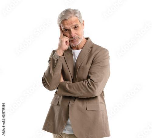 Fotografia Portrait of serious middle aged business man thinking on business challenge