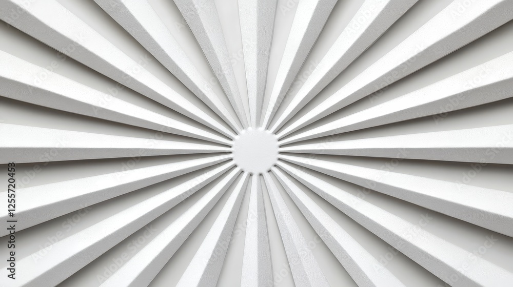 Obraz premium Abstract radial pattern, textured in light gray, creating a three dimensional effect. Lines radiate outward from a central point, giving a sense of