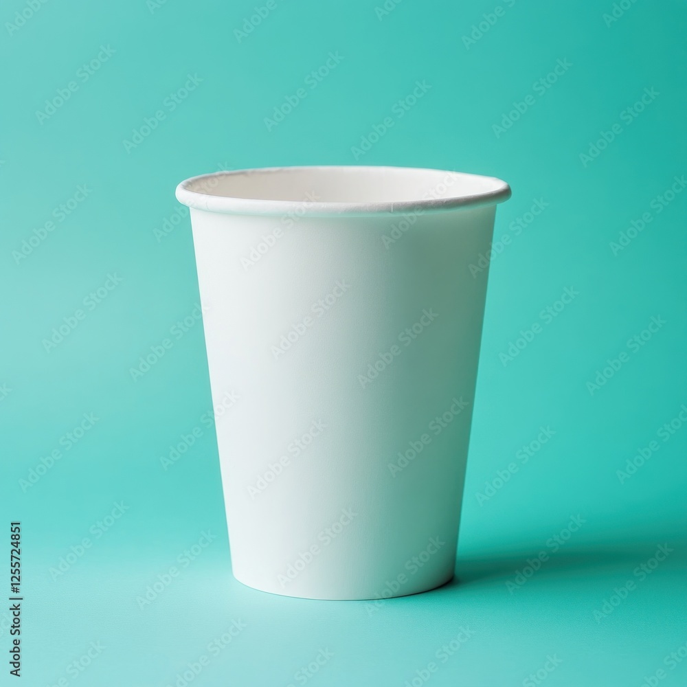 White paper cup on teal background, product shot White paper cup on teal background, product shot