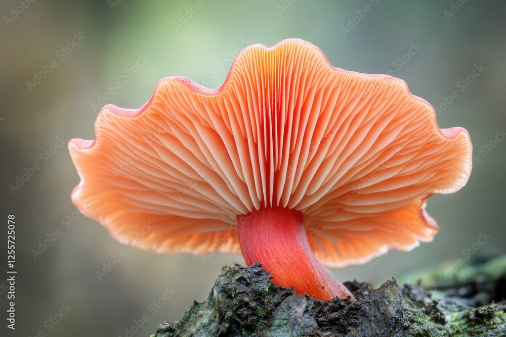 Close-up shot of a mushroom growing out of a tree stump Close-up shot of a mushroom growing out of a tree stump