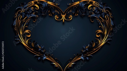 Ornate Gold And Blue Heart Shaped Floral Design