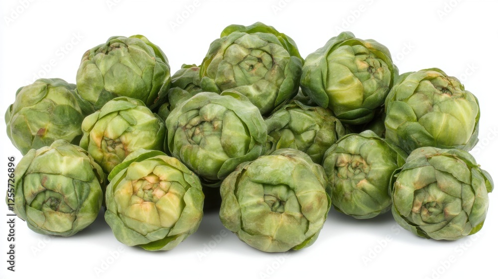 Obraz premium Fresh Green Artichokes Gathered Together on a White Background for Culinary Use