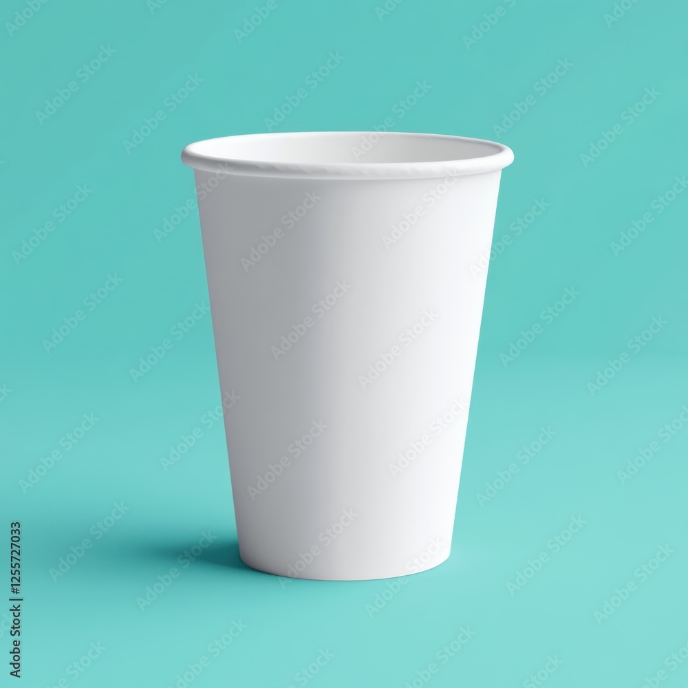 Blank white paper cup on teal background; mockup Blank white paper cup on teal background; mockup