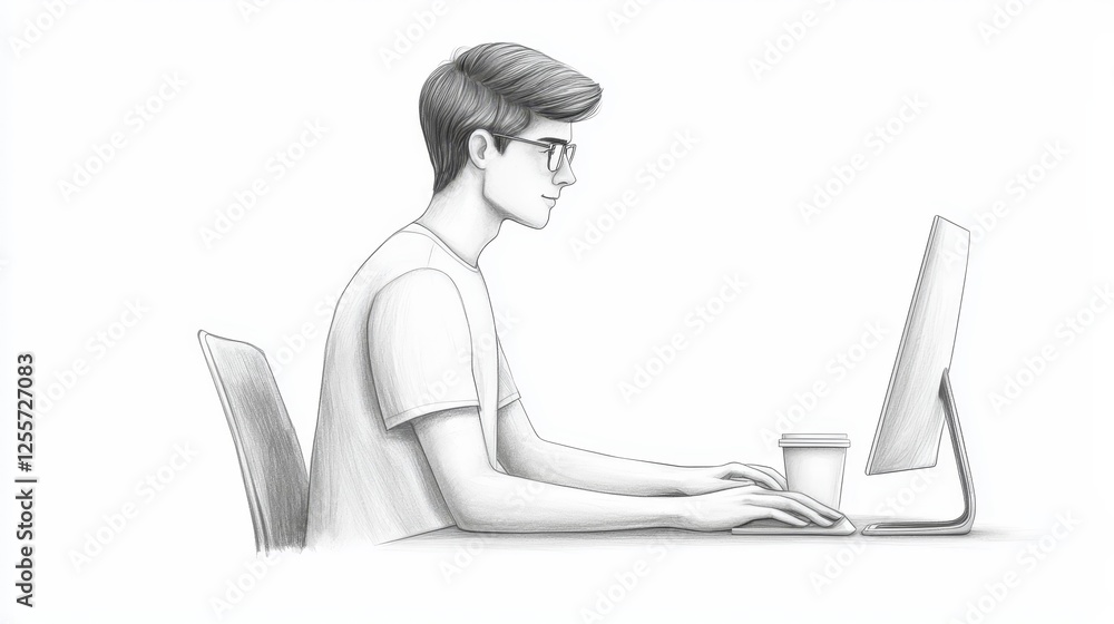 Man working efficiently on his laptop at modern desk setup Man working efficiently on his laptop at modern desk setup