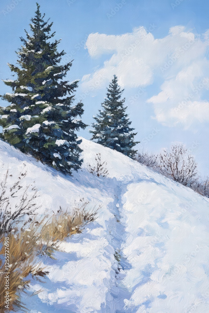 Winter Landscape with Snow-Covered Pines and Clear Blue Sky Winter Landscape with Snow-Covered Pines and Clear Blue Sky
