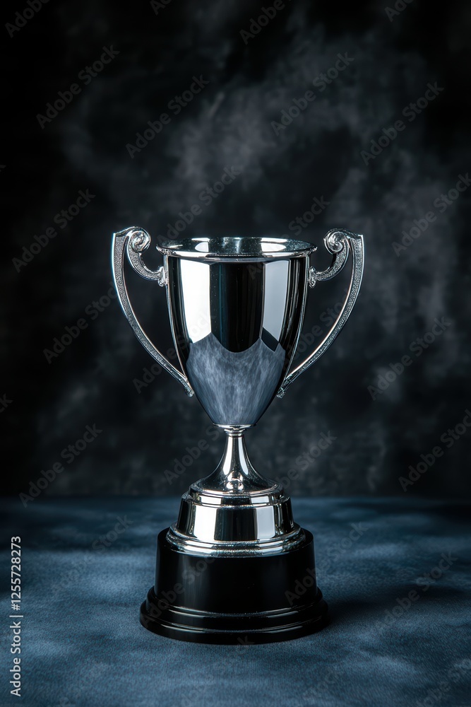 Elegant Silver Trophy On Dark Background For Award Presentation Elegant Silver Trophy On Dark Background For Award Presentation
