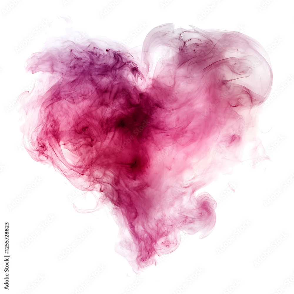 Fototapeta premium Pink smoke in heart shape, Fiery Heart in Motion, isolated on a transparent background