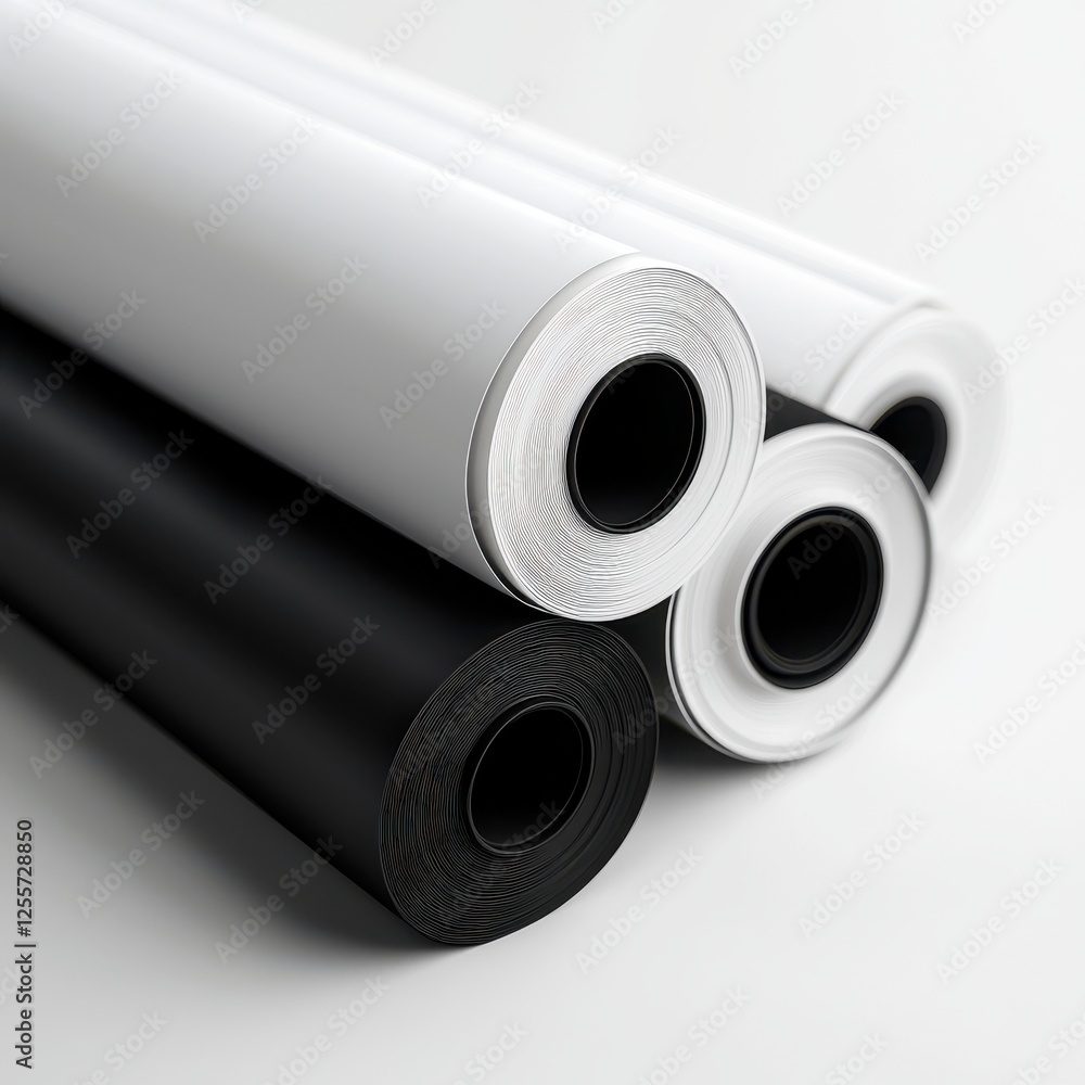 Fototapeta premium A close-up of rolled black and white paper, showcasing a sleek, modern aesthetic perfect for art or design projects.
