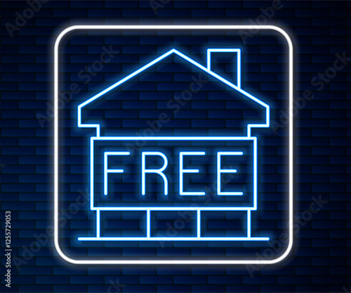 Glowing neon line Shelter for homeless icon isolated on brick wall background. Emergency housing, temporary residence for people, bums and beggars without home. Vector