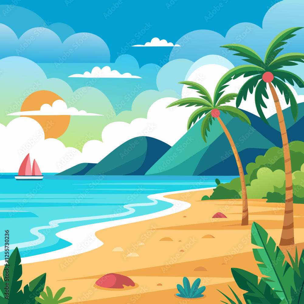 tropical beach with palm trees and sea tropical beach with palm trees and sea