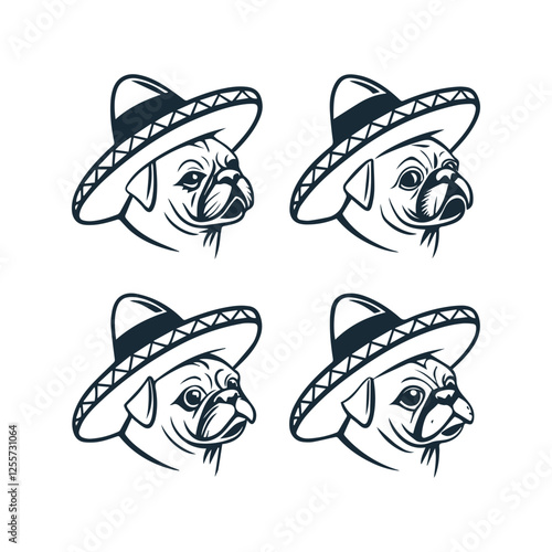 Cinco de mayo Mexico Dog wear sombrero hats Clipart vector illustration