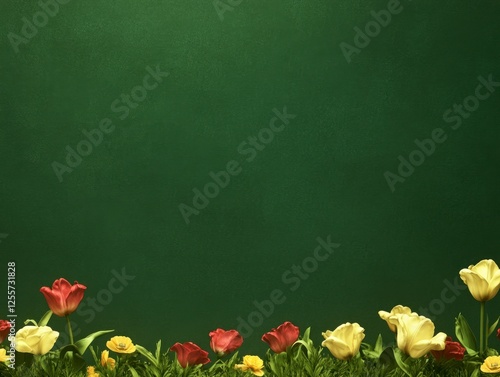 Bright and Colorful Tulips on a Green Background for Fresh and Vibrant Visual Appeal