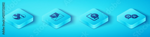 Set Isometric Information, Envelope with question mark, Question and Answer and Telephone 24 hours support icon. Vector