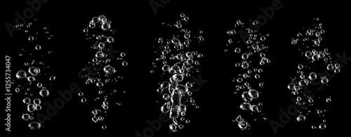 Soap bubbles, Liquid water bubbles, Black background, Abstract isolated, Oxygen design concept, Underwater, Water drops, Small underwater, Soda effect, Transparent
