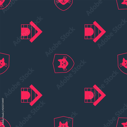 Set Dog house and Animal health insurance on seamless pattern. Vector