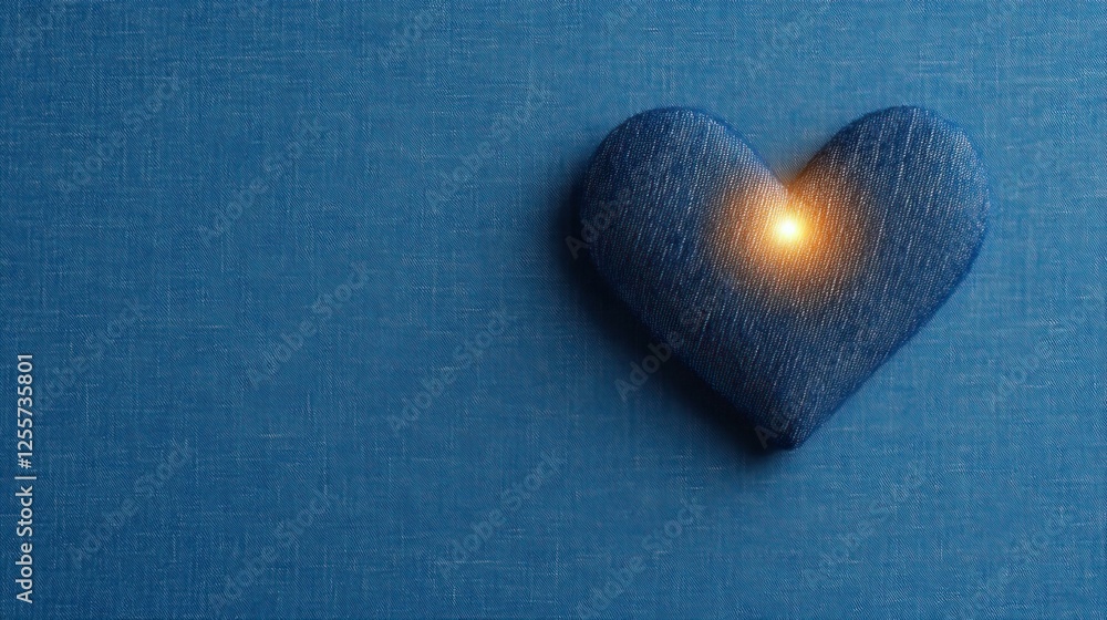 Fototapeta premium Glowing Heart-Shaped Denim Patch on a Blue Textured Background