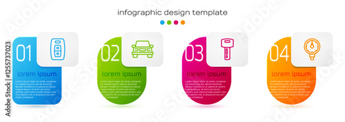 Set line Car key with remote, and Tire pressure gauge. Business infographic template. Vector