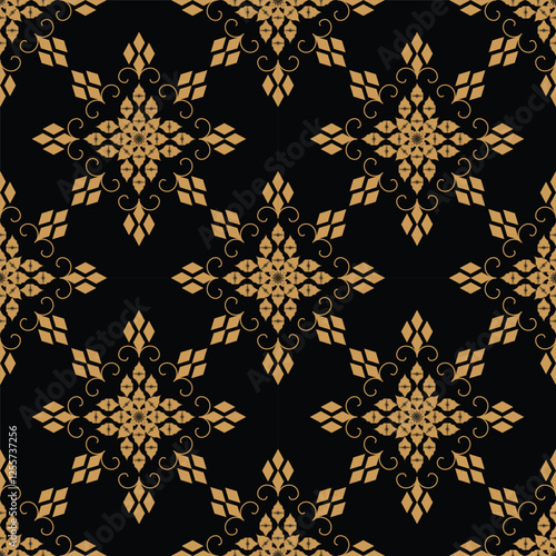 Brown ethnic flower pattern on black background.