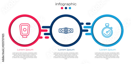 Set line Boxing training paws, belt and Stopwatch. Business infographic template. Vector