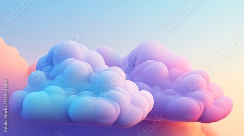 Pastel Cloudscape: Dreamy, soft pastel-colored clouds float serenely against a subtle, warm sky. A whimsical and ethereal image perfect for backgrounds, design, or mood boards.