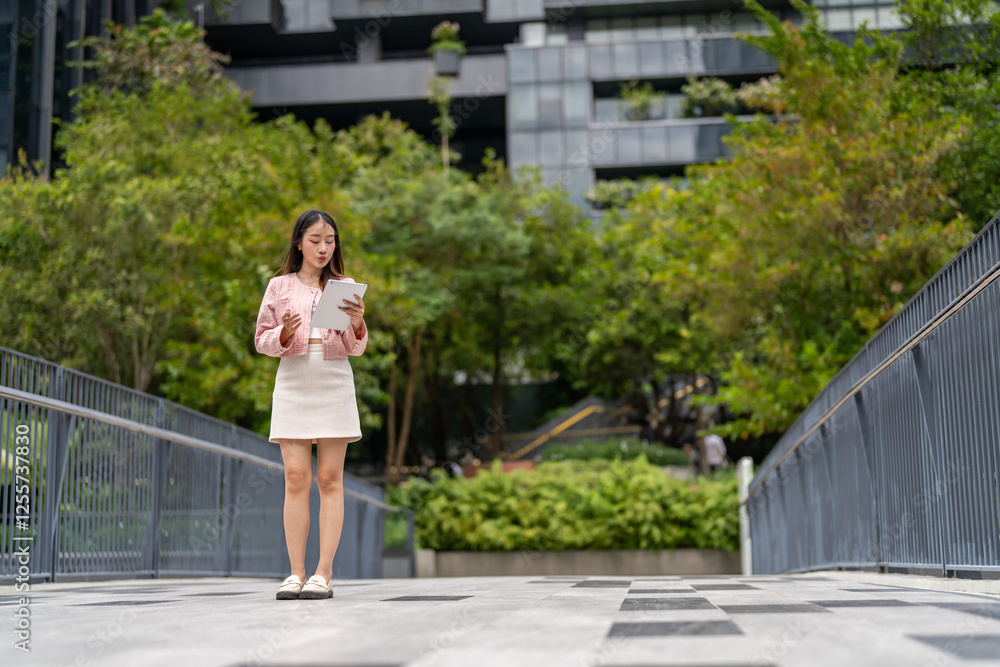 Portrait of smiling happy woman relax using digital tablet.Young asian girl working or study,chatting social network and playing game online or social media,shopping online Portrait of smiling happy woman relax using digital tablet.Young asian girl working or study,chatting social network and playing game online or social media,shopping online