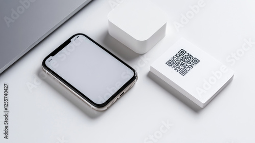 Wallpaper Mural Smartphone and QR code on white desk; modern technology concept Torontodigital.ca