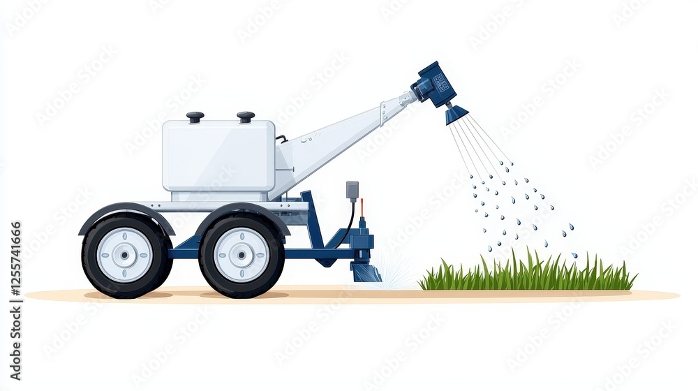 Illustration of a Mobile Water Sprinkler System for Efficient Lawn Irrigation and Maintenance Illustration of a Mobile Water Sprinkler System for Efficient Lawn Irrigation and Maintenance