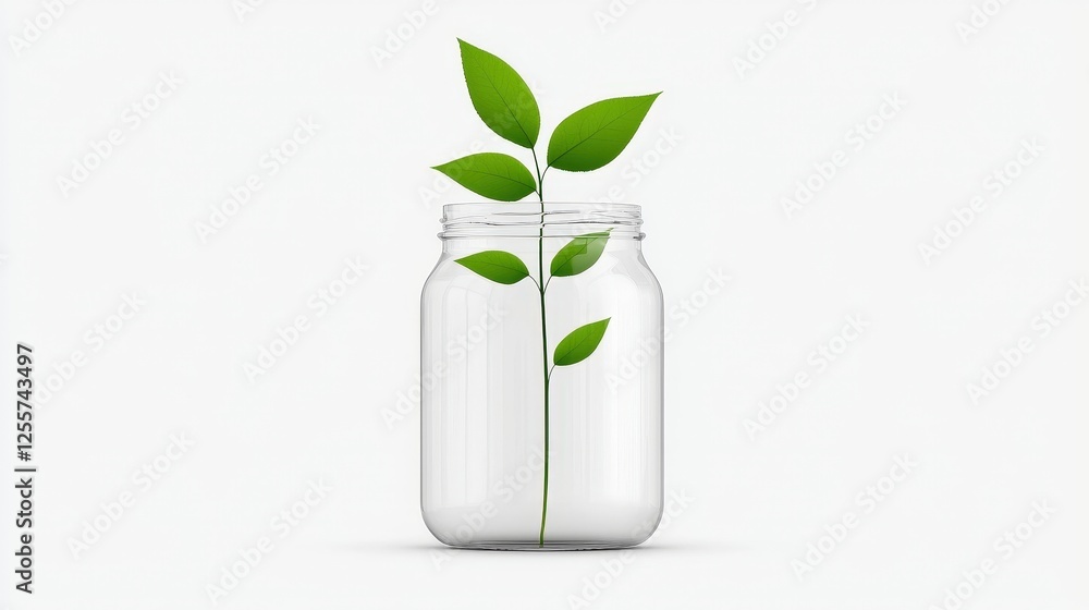 Fresh Green Plant Sprouting from Glass Jar on White Background Representing Growth and Renewal Fresh Green Plant Sprouting from Glass Jar on White Background Representing Growth and Renewal