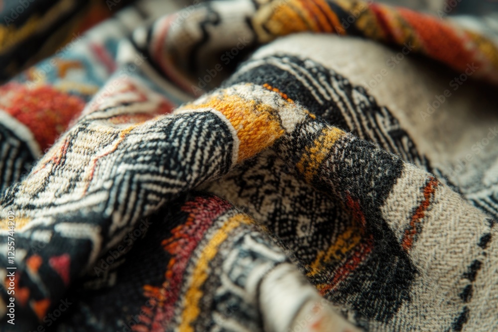 A detailed view of textured fabric with intricate patterns and threads A detailed view of textured fabric with intricate patterns and threads
