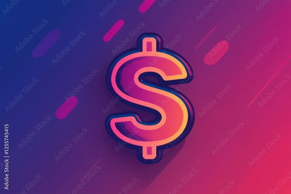 Fototapeta premium Neon dollar symbol on a futuristic purple background