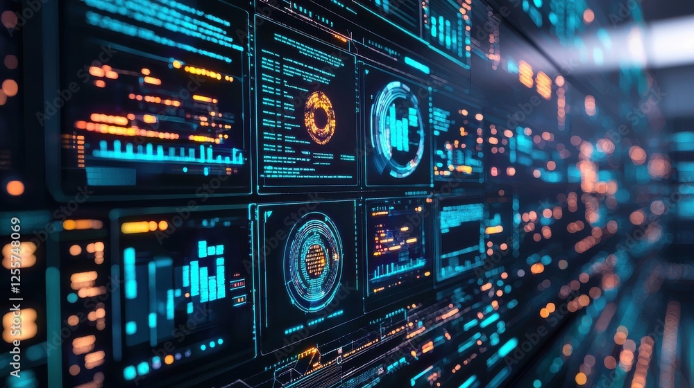 Futuristic Digital Wall Displays With Glowing Data Streams Futuristic Digital Wall Displays With Glowing Data Streams