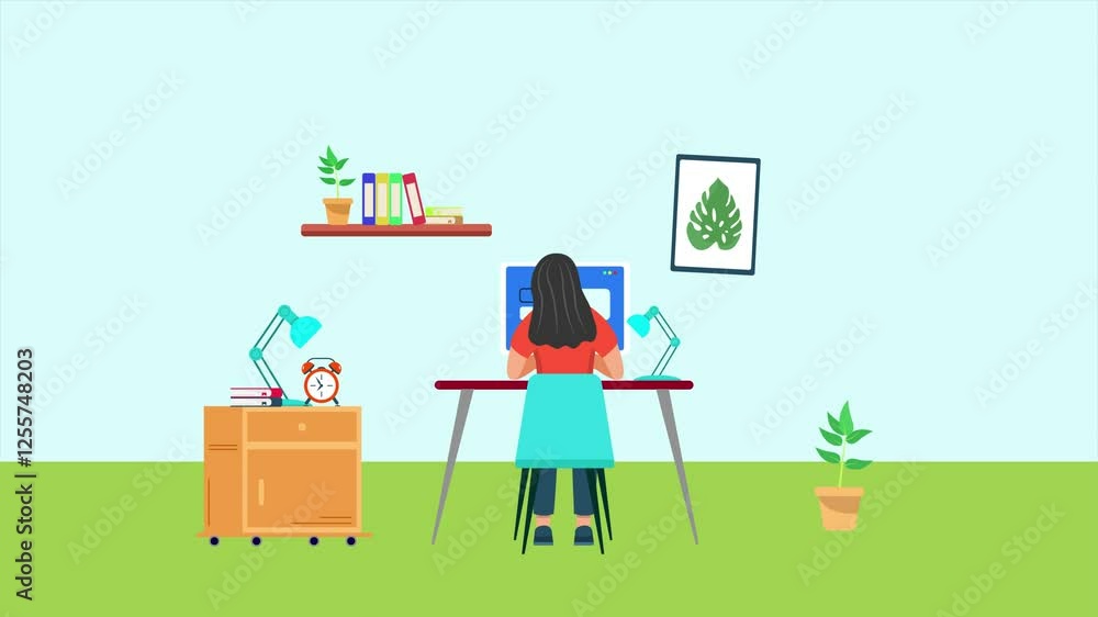 Animated video Working from home concept. Full length animation illustration. High quality 4k footage. Animated video Working from home concept. Full length animation illustration. High quality 4k footage.